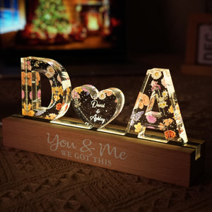 Couple Initials Floral Theme Personalized Acrylic Block LED Night Light, Heartfelt Gift For Her, For Wife