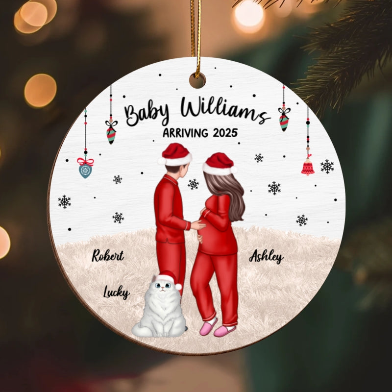 Personalized Pregnancy Ornament, Expecting Family Christmas Personalized Wooden Ornament, New Mom Christmas Gift