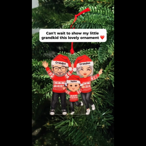 Happy Christmas Grandparents Grandkids Personalized Acrylic Ornament, Gift For Granddaughter Grandson
