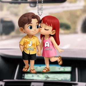Cute Cartoon Couple Summer Vibe Personalized Acrylic Car Hanger, Gift for him, Gift for her
