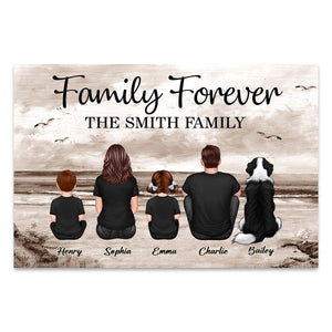 Family Sitting Retro Vintage Beach Landscape Poster, Unique 2025 Father's Day Gift For Dad, Husband