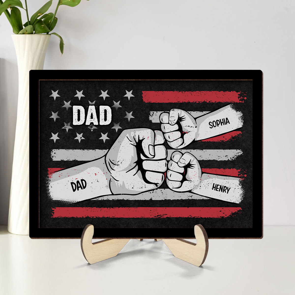 Dad Fist Bump Nation Flag Personalized 2-Layered Wooden Plaque, Father's Day Gift For Dad, For Husband