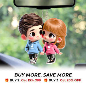 3D Effect Cute Cartoon Couple Holding Hands Personalized Acrylic Car Hanger, Anniversary &  Gift for him, Gift for her