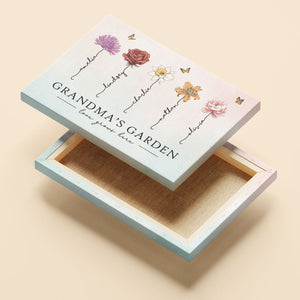 Grandma‘s Garden Love Grows Here Beautiful Birth Month Flower Gift For Grandma Mom Personalized Canvas