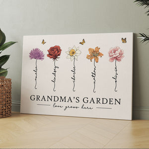 Grandma‘s Garden Love Grows Here Beautiful Birth Month Flower Gift For Grandma Mom Personalized Canvas
