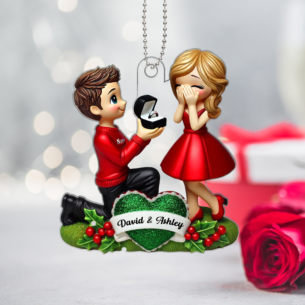 Marriage Proposal 3D Effect Ornament, Personalized Newly Engaged Gift, 'She Said Yes!' Ornament, Custom Just Engaged Gifts for Couples