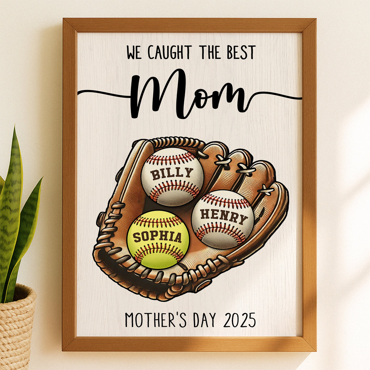 We Caught The Best Mom Baseball, Softball Personalized Poster, Custom Kid's Name, Gift For Mom, Gift For Wife