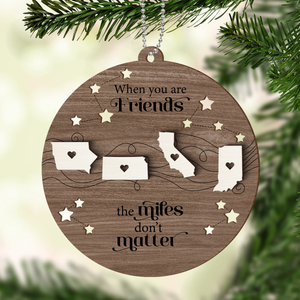 Personalized 2-Layered Wooden Ornament – A Gift of Togetherness for Long Distance Family, Friends, or Sisters