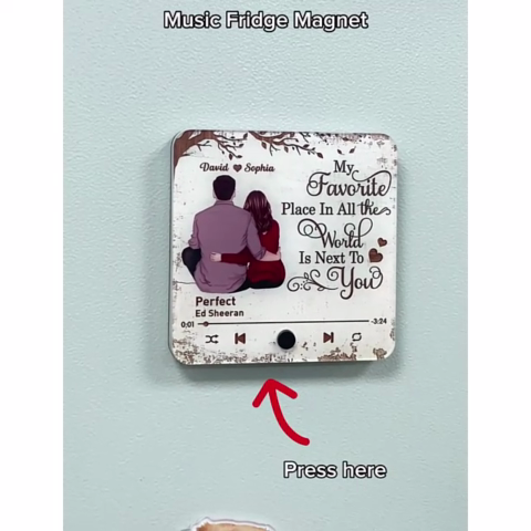 Favorite Place In The World Couple Sitting Back View Personalized Music Fridge Magnet,  Gift For Him, For Her