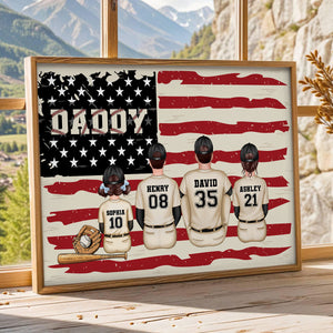 Baseball Dad And Kids Retro Nation Flag Personalized Poster, Father's Day Gift for Husband, Gift for Dad