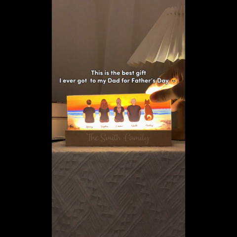 Family Sitting Retro Vintage Beach Landscape Acrylic LED Night Light, Father's Day Gift for Husband, Gift For Dad