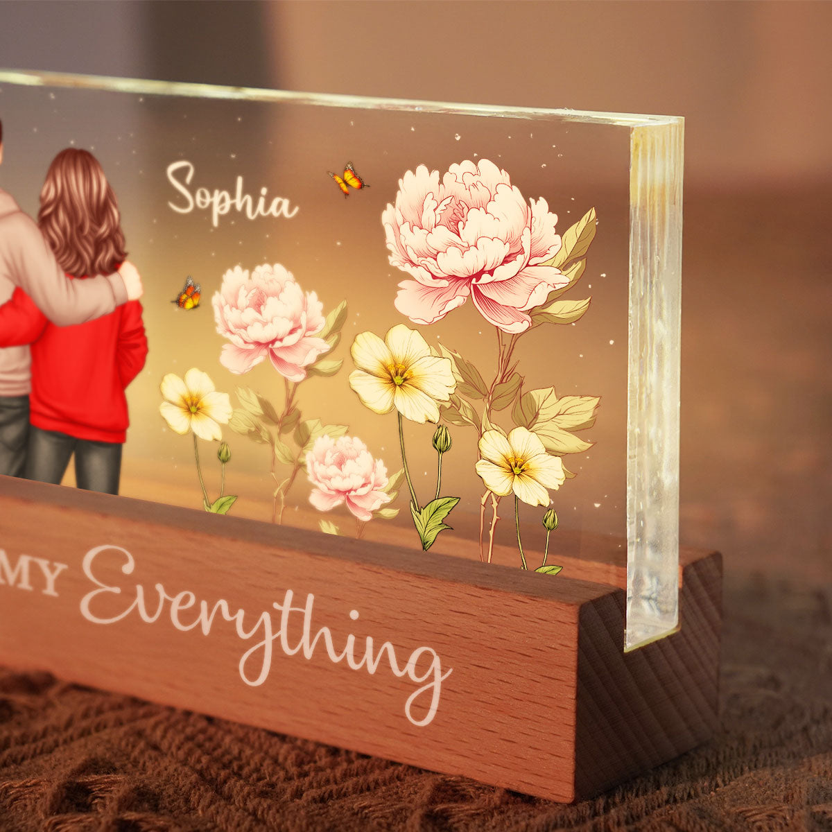 Couple Birth Month Flower Personalized Acrylic Block LED Night Light, Heartfelt 2025  Gift For Him, For Her, Boyfriend, Girlfriend, Husband, Wife