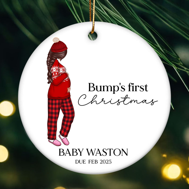 Pregnant Mom Baby Bump's First 2025 Ornament, Personalized Gifts Family, Pregnant Ornament