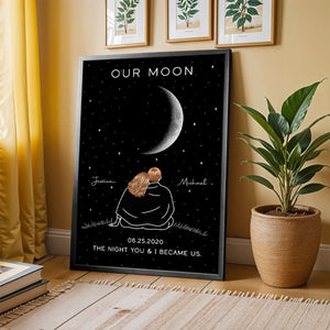 Couple Under Star Sky, Moon Phase Art Personalized Poster, Anniversary gift for him, for her