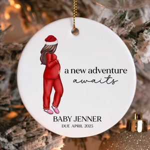 Pregnant Mom Baby Bump's First 2025 Ornament, Personalized Gifts Family, Pregnant Ornament