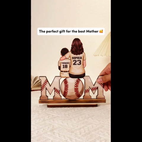 Baseball, Softball Mom And Kids Personalized Standing Wooden Plaque, Gift For Wife, Gift For Mom