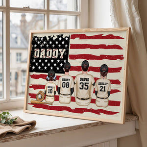 Baseball Dad And Kids Retro Nation Flag Personalized Poster, Father's Day Gift for Husband, Gift for Dad