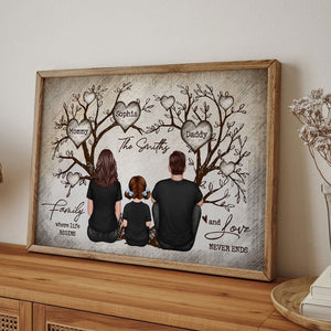 Family Heart Tree Sitting Personalized Poster, Home Decoration, Gift for Family