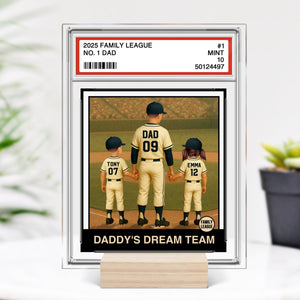 Baseball No. 1 Dad Man & Kids Trading Card Style Personalized Acrylic Plaque