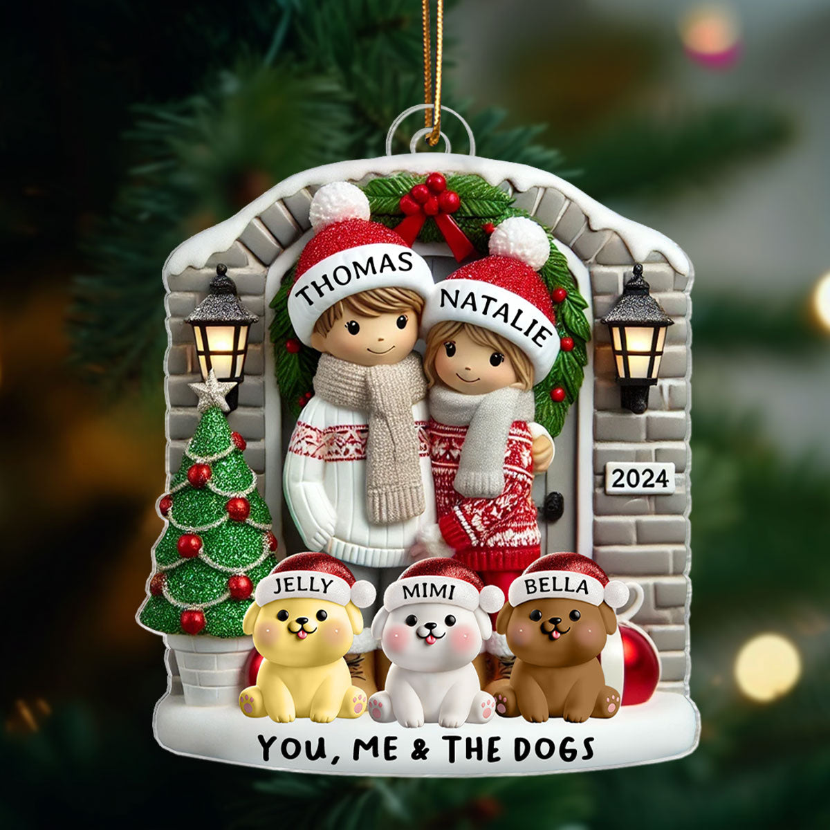 Personalized Farmhouse Couple Christmas Ornament with Optional Pet Dog Cat, Christmas Gift for Him, Gift for Her