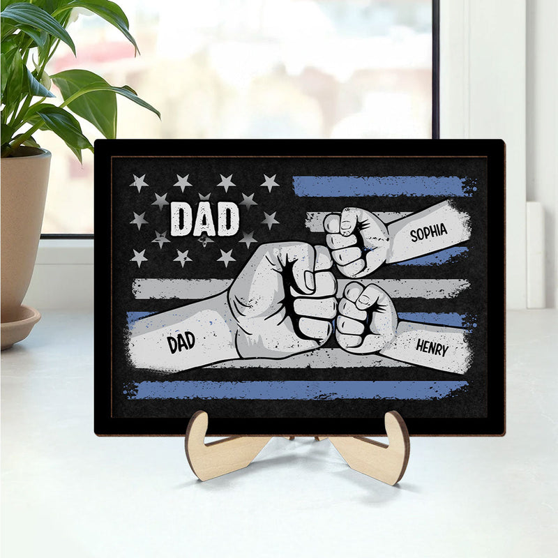 Dad Fist Bump Nation Flag Personalized 2-Layered Wooden Plaque, Father's Day Gift For Dad, For Husband