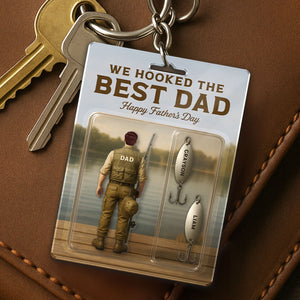 We Hooked The Best Dad Grandpa Fishing With Kids' Names Custom Figure Personalized Keychain, Perfect Father's Day Gift For Fishing Dad, For Husband, For Grandpa