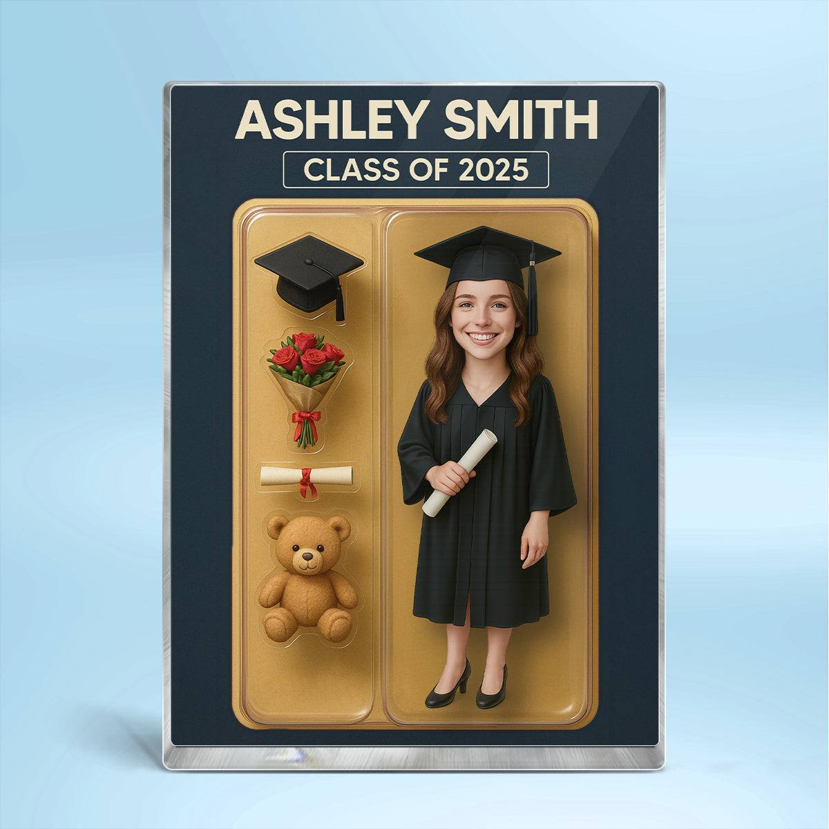 [FEMALE version ONLY] - 3D Effect Graduation Custom Figure Personalized Flat Rectangle Acrylic Block Plaque, Unique Keepsake, Graduation Gift