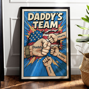 Daddy's Team Fist Bump Comic-Style Action Personalized Poster, Father's Day Gift for Dad