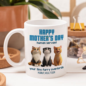 Happy Mother's Day Human Servant Personalized Mug, Cute Cartoon Cats, Unique Gift for Cat Moms