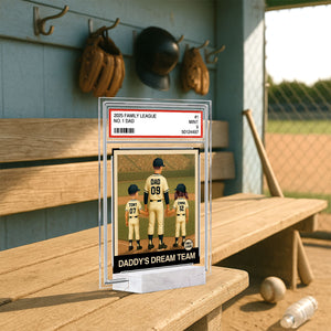 Baseball No. 1 Dad Man & Kids Trading Card Style Personalized Acrylic Plaque