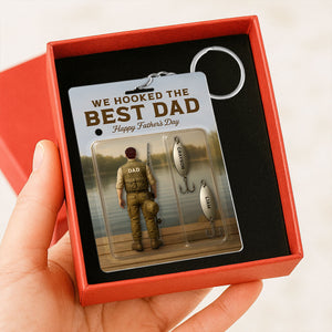 We Hooked The Best Dad Grandpa Fishing With Kids' Names Custom Figure Personalized Keychain, Perfect Father's Day Gift For Fishing Dad, For Husband, For Grandpa