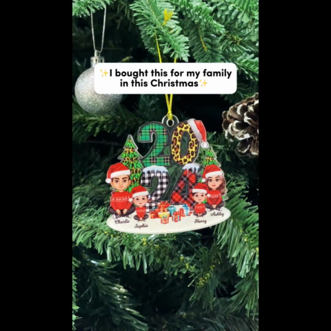 Christmas Family Sitting 2024 Stacked Pattern Personalized Acrylic Ornament