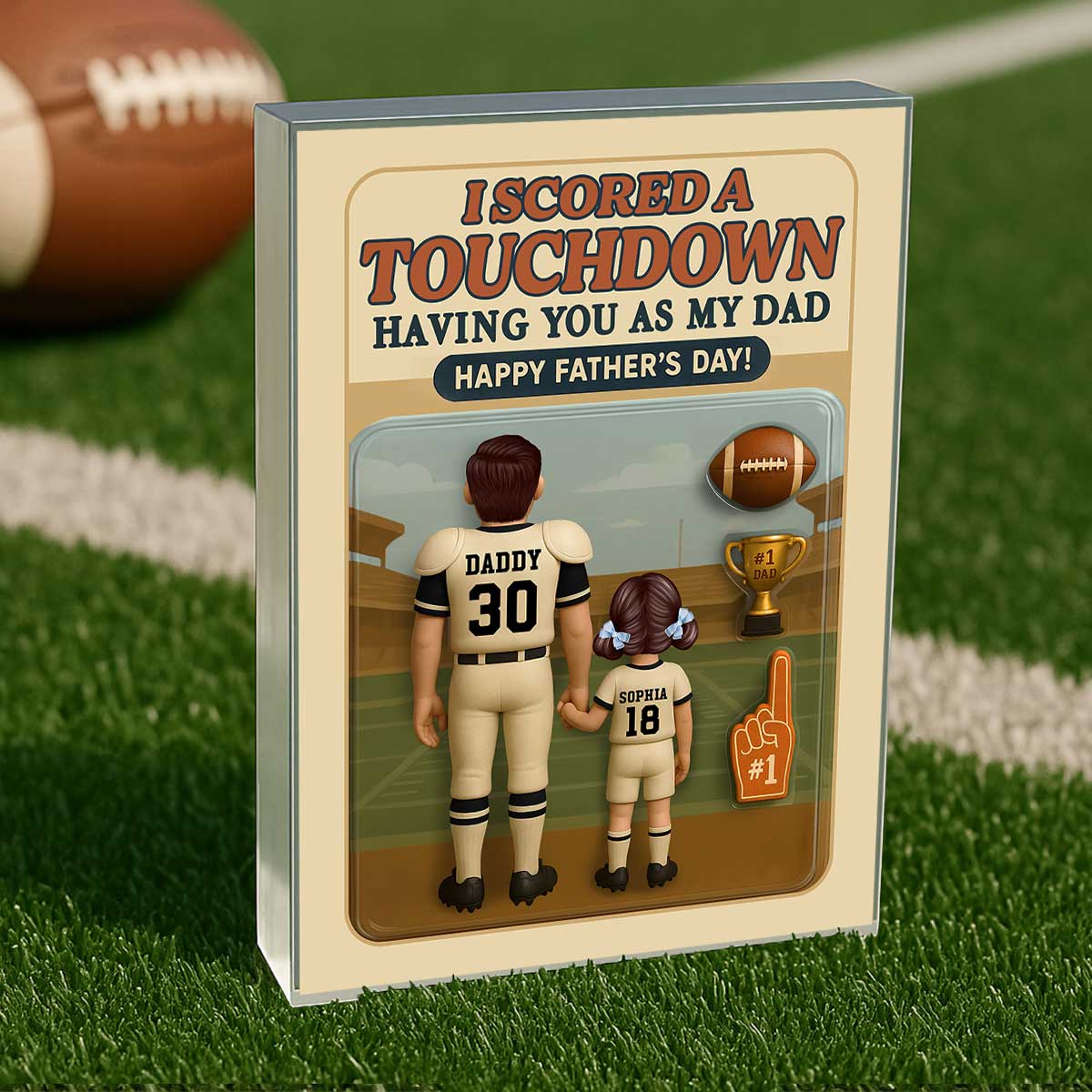 I Scored A Touchdown Having You as my Dad, Custom Figure Personalized Acrylic Block Plaque, Father's Day Gift for Dad, Gift for Husband