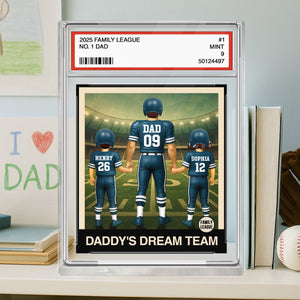 Football No. 1 Dad Man & Kids Trading Card Style Personalized Acrylic Block Plaque