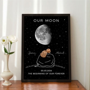 Couple Under Star Sky, Moon Phase Art Personalized Poster, Anniversary gift for him, for her