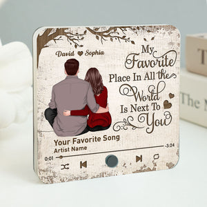 Favorite Place In The World Couple Sitting Back View Personalized Music Fridge Magnet,  Gift For Him, For Her