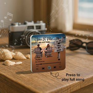 Romantic Beach Landscape Couple Sitting Holding Hands Sign Posts Personalized Music Fridge Magnet, Heartfelt 2025  Gift For Couple, For Him, For Her, Boyfriend, Girlfriend, Husband, Wife