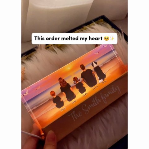 Eternal Family Love Beach Landscape Personalized Acrylic Block LED Night Light, Heartfelt Father's Day Gift For Dad