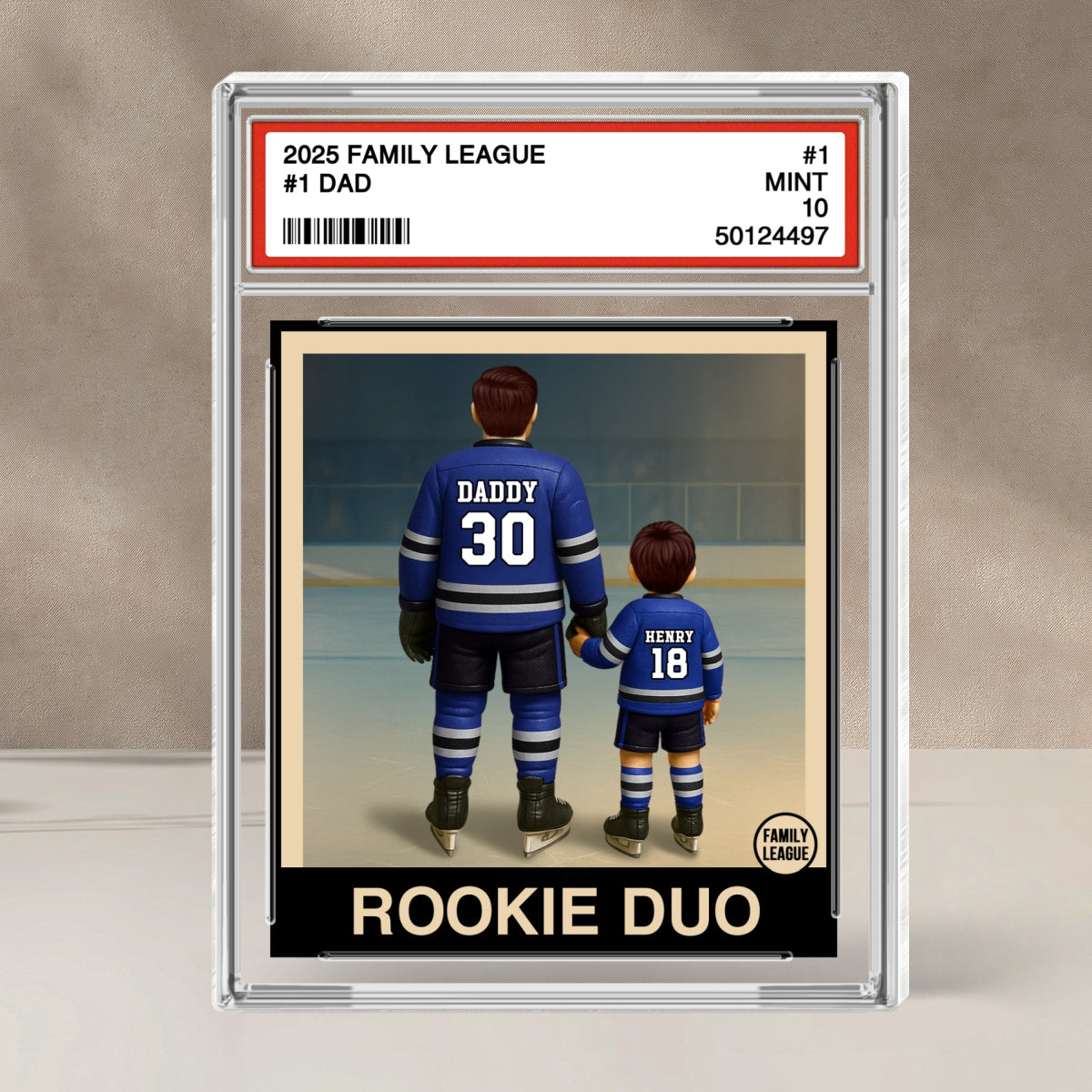 Hockey No. 1 Dad Man & Kids Trading Card Style Personalized Acrylic Block Plaque