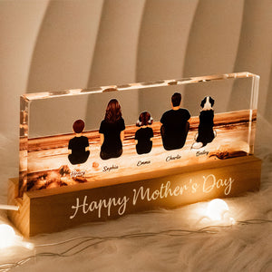Family Sitting Back View Retro Vintage Beach Landscape Acrylic LED Night Light, Gift for Mom, Gift for Grandma, Gift for Wife