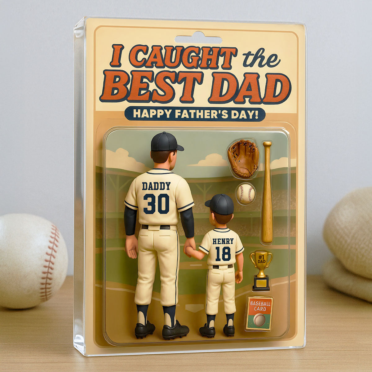 We Caught the Best Dad, Grandpa Baseball Custom Figure Personalized Acrylic Block Plaque, Father's Day Gift for Dad, Gift for Husband, Gift for Grandpa