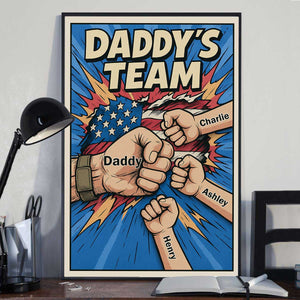 Daddy's Team Fist Bump Comic-Style Action Personalized Poster, Father's Day Gift for Dad