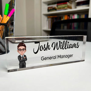 Daisy Flowers Woman Man Office Personalized Acrylic Desk Name Plate, Office Desk Decor, Gift For Colleagues, Coworkers, Boss