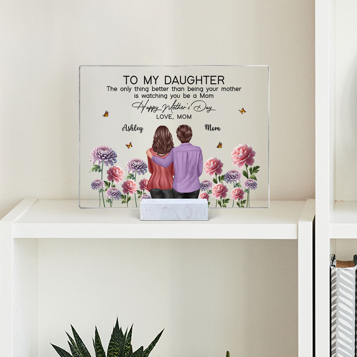 To My Daughter From Mom Happy Mother's Day Birth Flower Personalized Rectangle Acrylic Plaque with Stand, Gift For Daughter