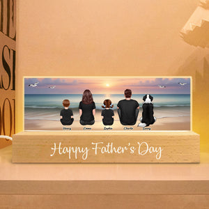 Eternal Family Love Beach Landscape Personalized Acrylic Block LED Night Light, Heartfelt Father's Day Gift For Dad