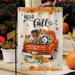 Hello Fall Dogs And Cats On Truck Personalized Garden Flag