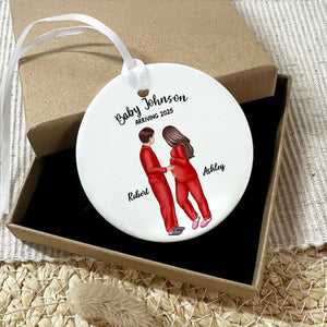 Personalized Pregnancy Ornament, Expecting Family Personalized Circle Ceramic Ornament, New Mom Gift, Expecting Parent Gift