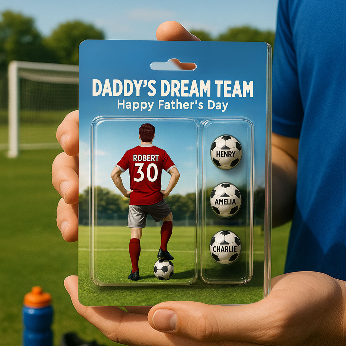 Daddy's Dream Team Soccer With Kids' Names Custom Figure Personalized Acrylic Block Plaque, Perfect Father's Day Gift for Him, for Husband, for Dad, for Soccer Lover