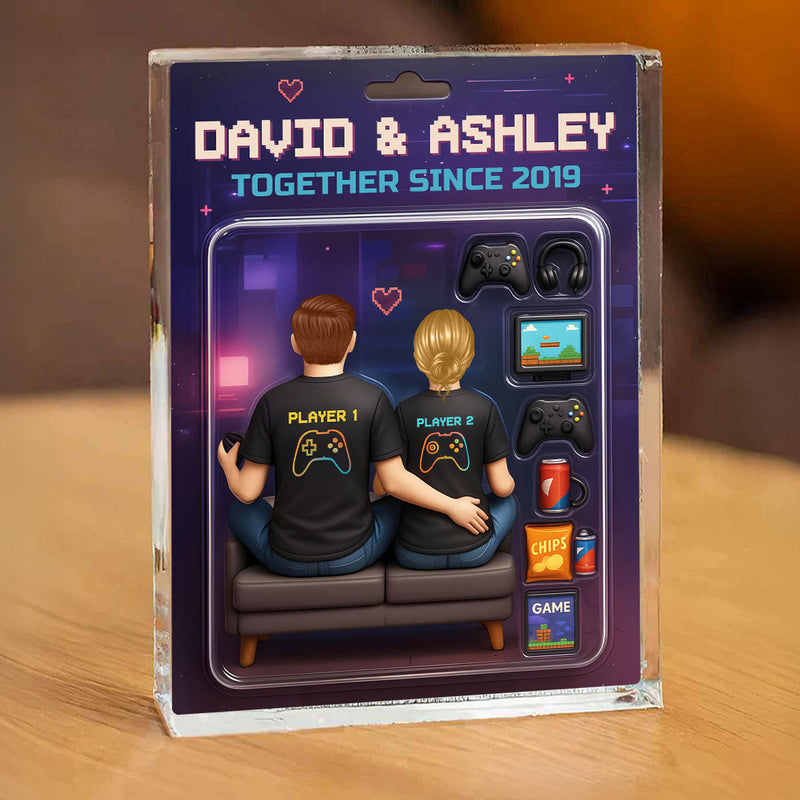 Game Players Couple, Toy Box Figures Style, Personalized Acrylic Block Plaque, Unique Gift for Him, Gift for Her