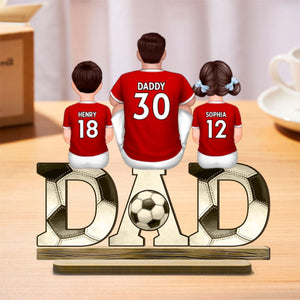 Soccer Dad & Kids Personalized 2-Layer Standing Wooden Plaque, Father’s Day gift for Dad, for Husband
